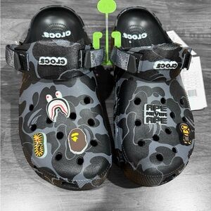 CROCS Black & Gray Camo Croc Sandals with Charms